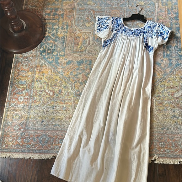 Embroidered White and Blue Women’s Dress - Picture 4 of 5